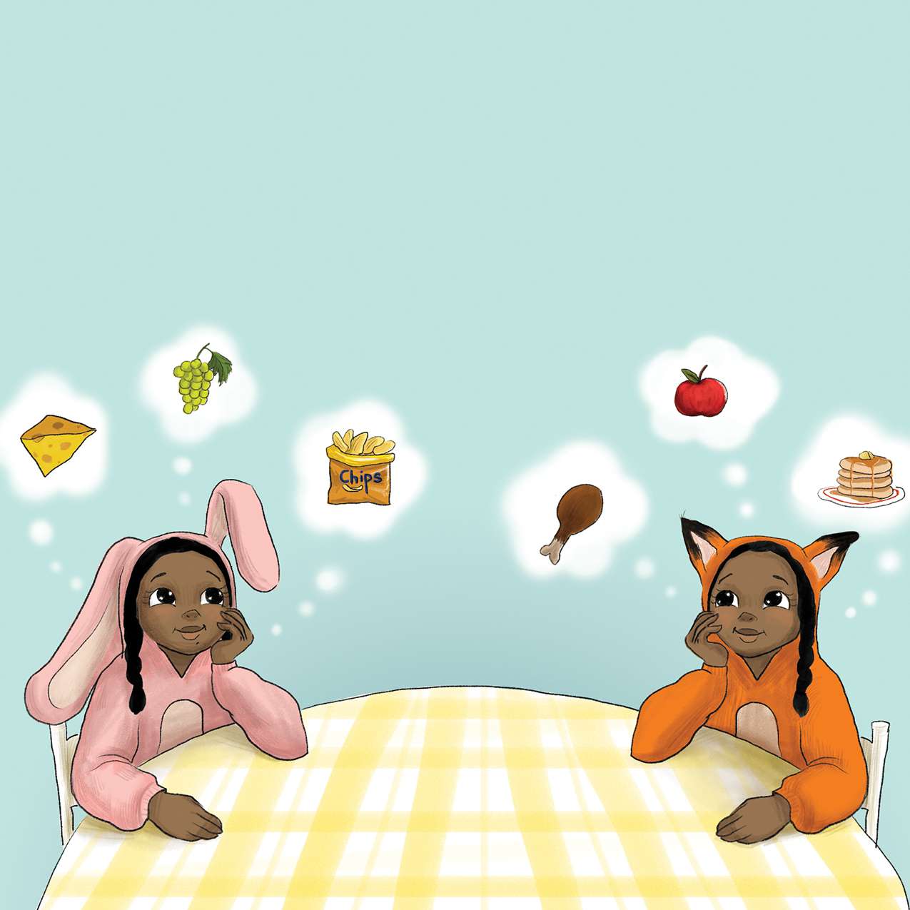 Yorkie peeking through heart-shaped leaves — children's book illustration
